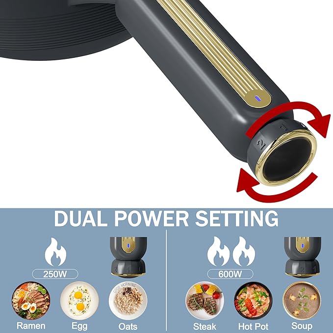TOPWIT Hot Pot Electric, 2L Electric Pot, Non-Stick Saut챕 Pan, Portable Cooker for Steak, Egg, Fried Rice, Ramen, Soup with Dual Power Control (Silicone Spatula Included), Grey