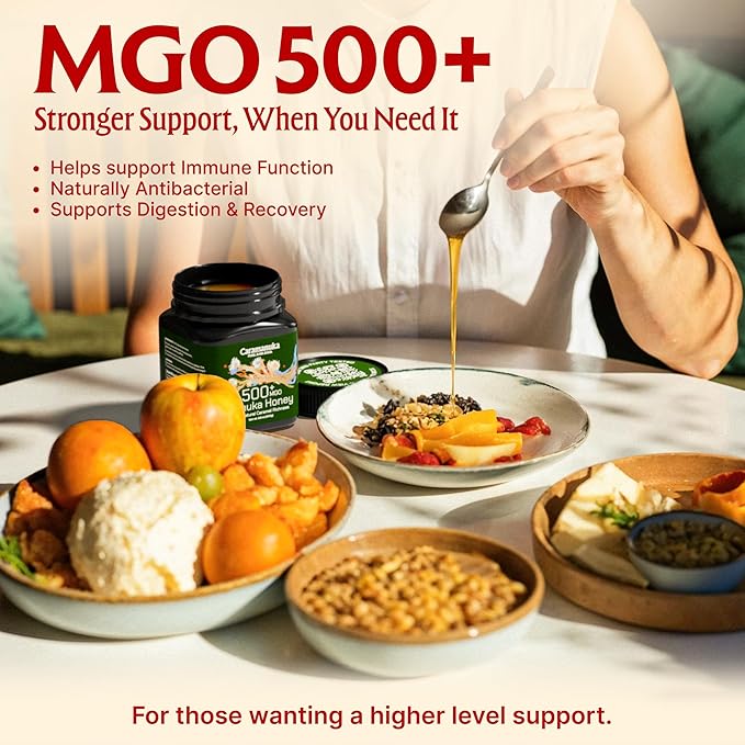 Caramanuka Manuka Honey MGO 500 – 100% Raw & Unfiltered Australian Honey, Independently Lab-Tested for MGO & Glyphosate, Bold Caramel Flavor, 8.8 oz (250g)