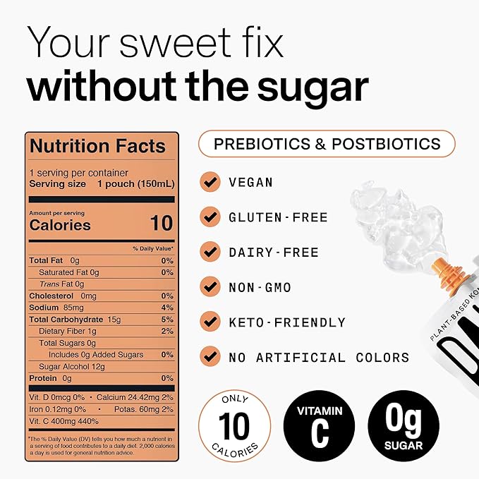 Dally Peach Drinkable Konjac Jelly (10 Pouches) ??10-Calorie, Zero Sugar Korean Fruit Snack ??Prebiotics & Postbiotics for Skin, Immune & Weight Management