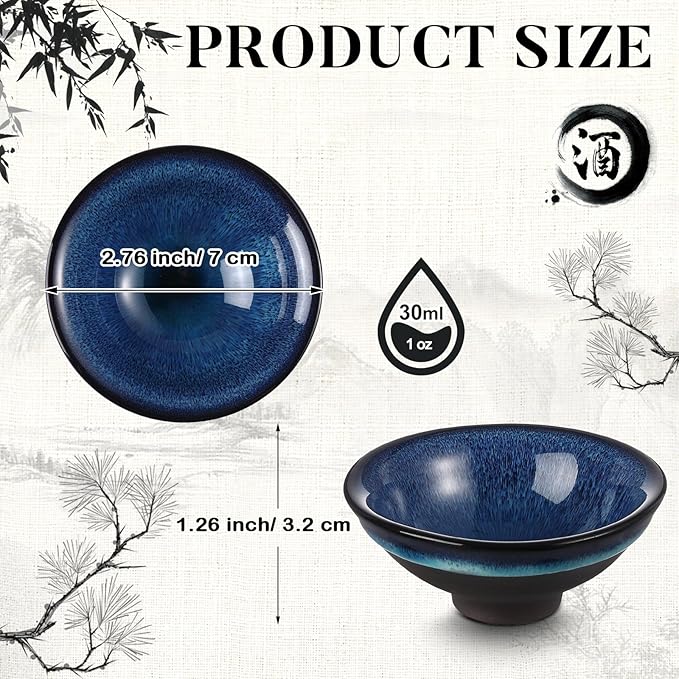 Skyley 6 Pieces Korean Soju Shot Glasses Sets Porcelain Cups Korean Ceramic Cups Tea Accessories Drinkware, Handcrafted Ceramic(Blue,Starry Sky Pattern)