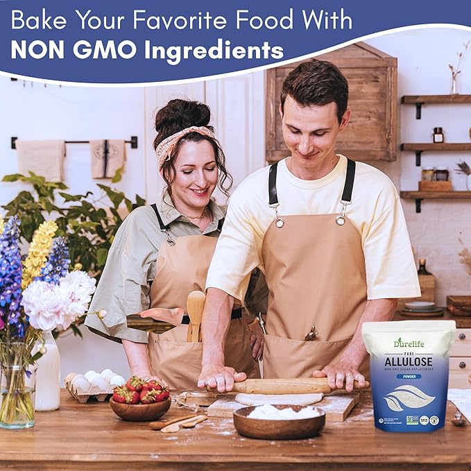 Durelife Allulose sweetener, 5 lb 100% Pure No Erythritol powdered Sugar Substitute, NON-GMO Project Verified, Keto Certified, OU kosher, No Fillers, Zero Calories sugar alternative 5 Lbs