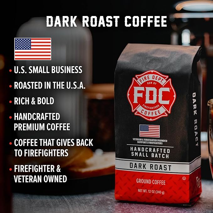 Fire Department Coffee - Gives Back to Firefighters - Bold & Smooth Dark Roast Coffee Beans - Roasted in the USA - Veteran Owned - Whole Bean - 12 oz