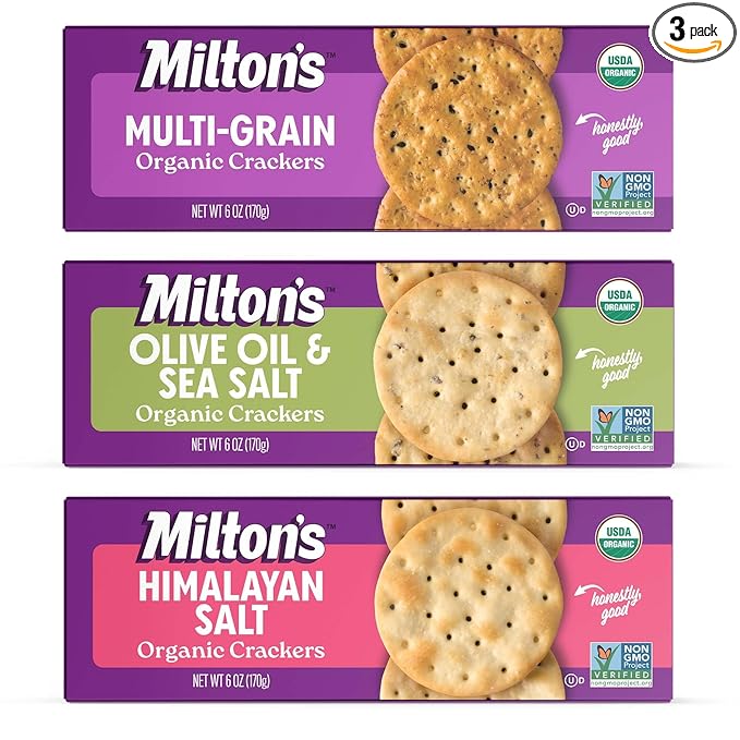 Milton's Organic Crackers Variety Bundle (Multi-Grain, Olive Oil & Sea Salt, Himalayan Salt) - Certified Organic, Non-GMO Project Verified, Kosher, Great for Charcuterie Boards - 6 Oz, Pack of 3