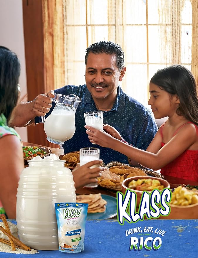 Klass Aguas Frescas | Drink Mix Mexican Variety Pack | Horchata Limeade Hibiscus & Tamarind Drinks | Flavors From Natural Sources, No Artificial Flavors, With Vitamin C (Makes 7 to 9 Quarts) 14.1 Oz Family Pack (4-Pack)