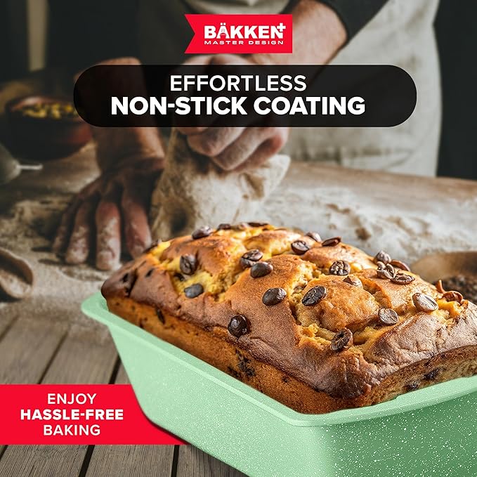 BAKKEN Kitchen Baking Pan Set - Nonstick Green Marble Coating, Commercial Grade Carbon Steel Bakeware Sets, Baking Kitchen Essentials, PFOA, PFOS, PTFE Free, Oven Safe Tray (Up To 450° F), Set of 6