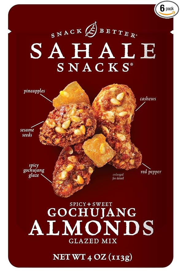 Sahale Snacks Gochujang Almonds Glazed Mix, Kosher, Gluten Free, 4 Ounce (Pack of 6)