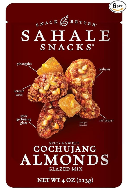 Sahale Snacks Gochujang Almonds Glazed Mix, Kosher, Gluten Free, 4 Ounce (Pack of 6)