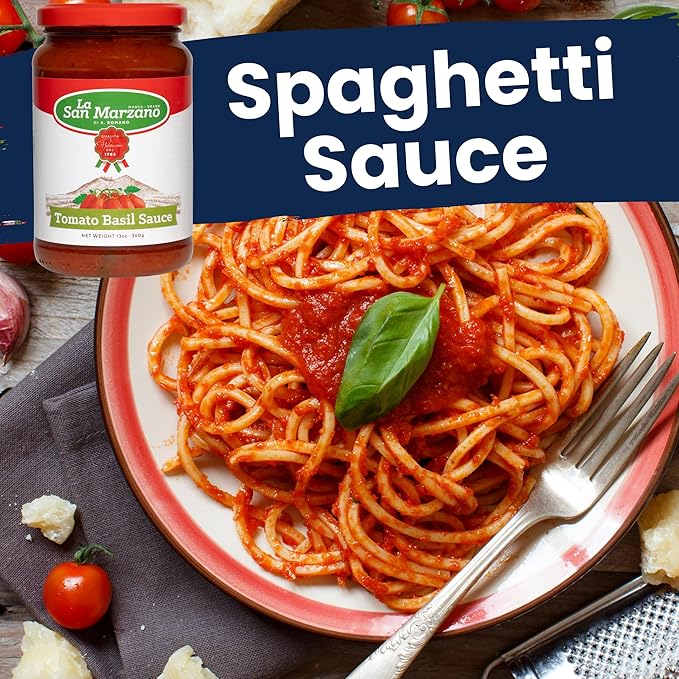 La San Marzano Tomato Basil Sauce, 13 oz, Pasta Sauce Made in Italy, All Purpose Tomato Premium Quality, All Natural, Mediterranean Diet, Non GMO, Vegan, Gluten Free