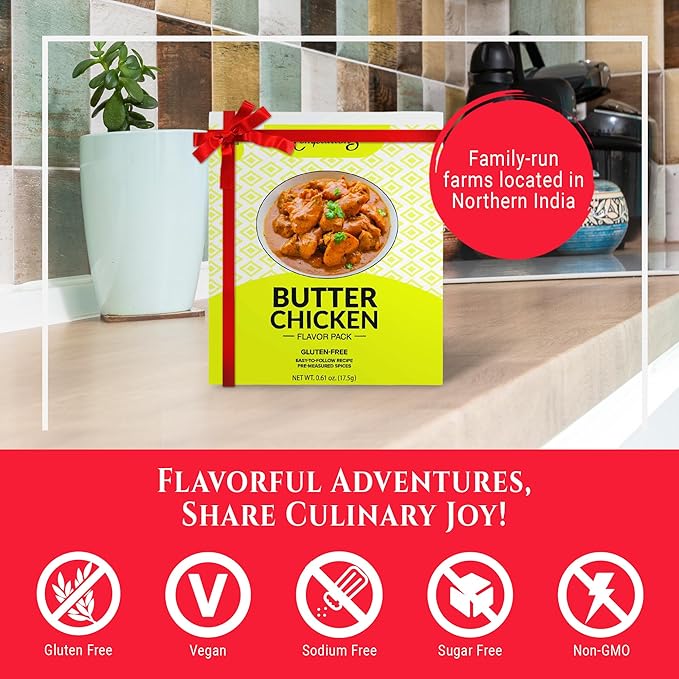 BUTTER CHICKEN MAKHANI INDIAN SPICEs Kit by Flavor Temptations | Home Cook Authentic Indian food with Beginner Seasoning Set | Gluten Free, Salt Free, All Natural, Organic spices (1 Spice Kit)
