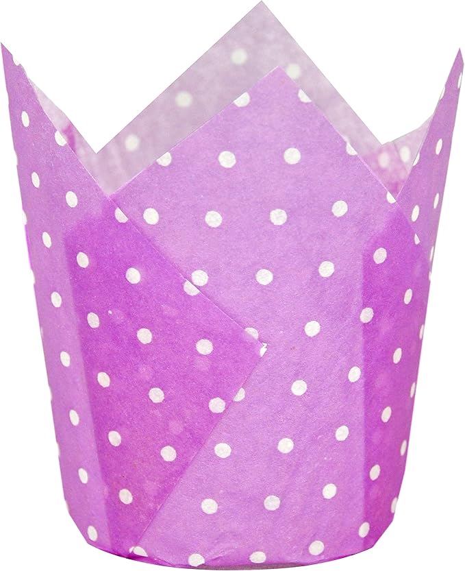 Large Muffin Greaseproof paper Baking cupcake cups, 2-1/4" x 4" Purple printed with Polka Dot Tulip Baking Cup(Large) (125pcs)