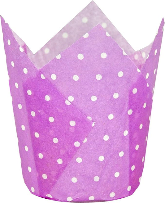 Large Muffin Greaseproof paper Baking cupcake cups, 2-1/4" x 4" Purple printed with Polka Dot Tulip Baking Cup(Large) (125pcs)