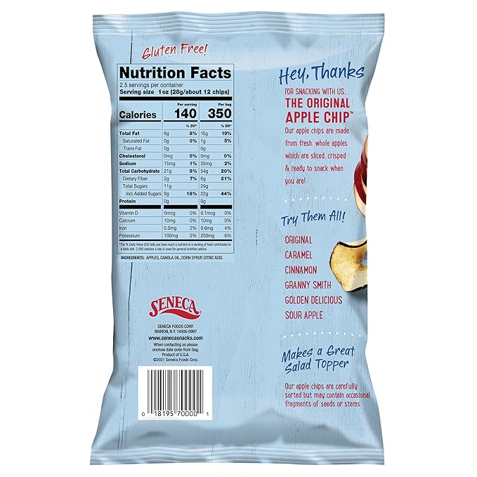 Seneca Original Apple Chips | Made from Fresh 100% Red Delicious Apples | Yakima Valley Orchards | Seasonally Picked | Crisped Apple Perfection | Foil-Lined Freshness Bag | 2.5 ounce (Pack of 12)