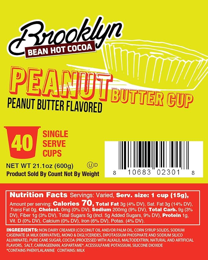 Brooklyn Beans Peanut Butter Chocolate Hot Cocoa Pods, Compatible with 2.0 K-Cup Brewers, 40 Count