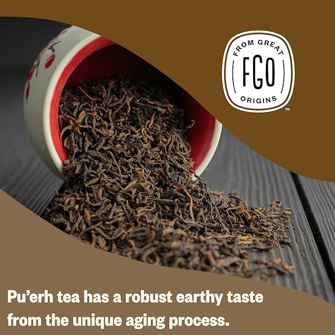 FGO Organic Pu'erh Tea, 100 Count, Eco-Conscious Tea Bags, Resealable Bag, Packaging May Vary (Pack of 1)