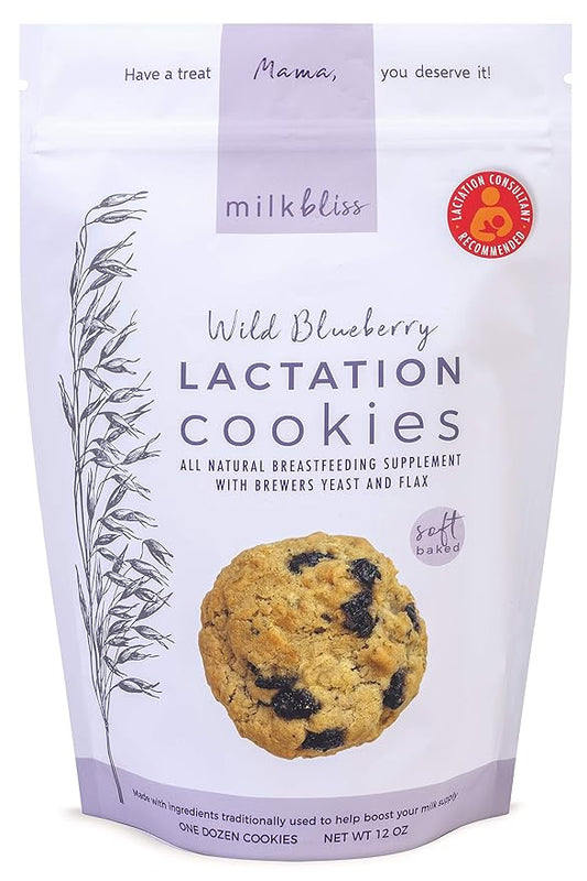 MilkBliss Wild Blueberry Soft Baked Oatmeal Lactation Cookies for Breastfeeding Support to increase Breastmilk Supply, 12 OZ