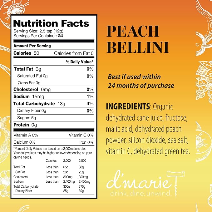 Frozen Cocktail Drink Mix - Makes 10 Peach Bellini Slushies - Drink Powder Pouches for Alcohol - All Natural Low Sugar Mixer, No Blender Needed