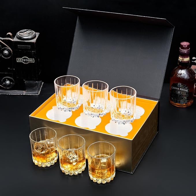 KANARS Crystal Whiskey Glasses Set of 6-10 Oz Rock Glasses in Elegant Gift Box - Bourbon Glass Tumbler for Birthday, Wedding Anniversary, Housewarming and Retirement - Whisky Men Gifts