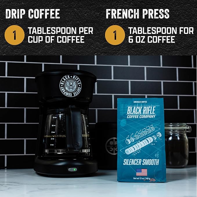 Black Rifle Coffee Company Ground Coffee Light Roast - Roasted Blend Made from Pure Arabica Beans - Colombian & Brazilian Beans - Veteran Founded & American Made (Silencer Smooth, 12oz Bag)