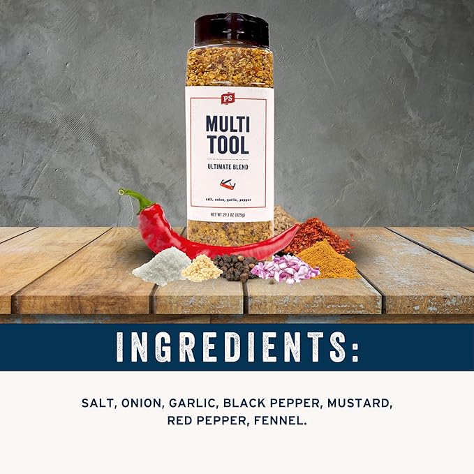PS Seasoning Multi Tool Ultimate Blend - All Purpose Seasoning 29.1oz - Classic SPG BBQ Seasoning for Smoking, Grilling, Multipurpose Dry BBQ Rub & Topping for Steaks, Burgers, Veggies, Chicken, Beef