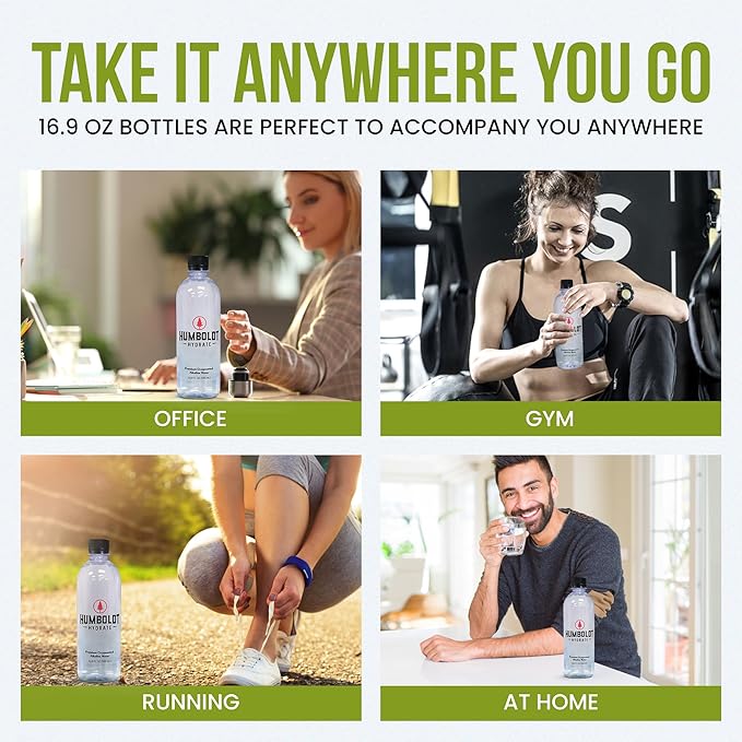 Humboldt Hydrate Bottled Alkaline Water - Infused with Electrolytes ??Ionized Case of Water 99.9% Pure - 8+ pH water for Smooth Clean Taste 16.9 FL OZ - BPA Free Bottled Water 12 Pack (500 ML)
