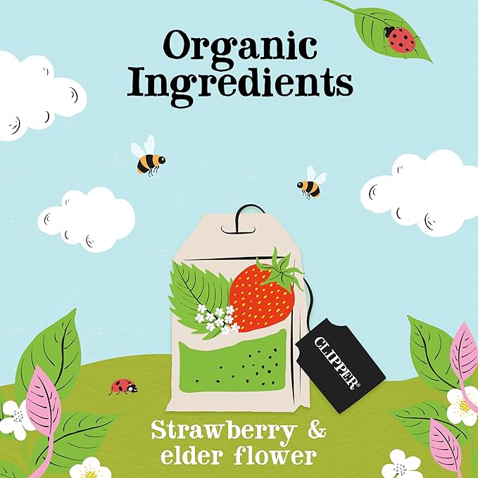 Clipper Tea Strawberry & Elderflower Herbal Tea ??Caffeine Free, USDA Organic, Great Hot or Iced ??Refreshingly Fruity, Natural, Fair & Delicious ??50 Tea Bags