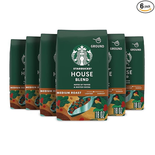 Starbucks Ground Coffee, Medium Roast Coffee, House Blend, 100% Arabica, 6 bags (18 oz each)
