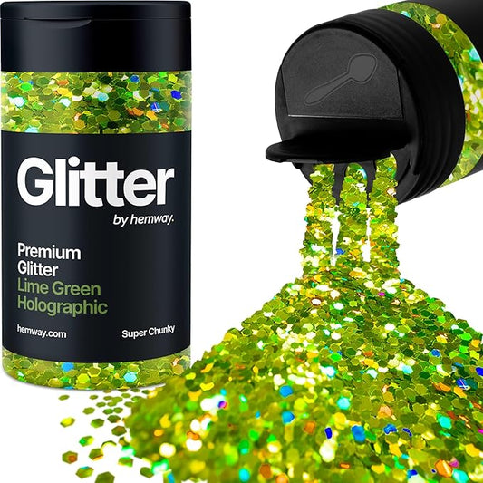 Hemway Premium Glitter Shaker - Lime Green Holographic | 115g Super Chunky Metallic Flake Sequins for Resin & Epoxy Crafts | Craft Supplies for Tumblers, Festival, Art