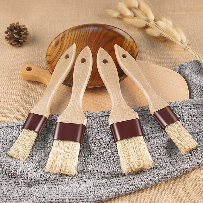 Pastry Brushes for Baking Basting Brush with Boar Bristles and Beech Hardwood Handles Culinary Oil Brush for Barbecue Butter Grill BBQ Sauce Baster Marinade Kitchen Food Cooking Brushes (1/1.5-2PCS)