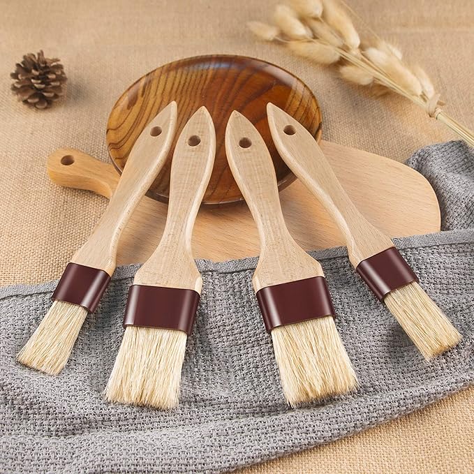 Pastry Brushes for Baking Basting Brush with Boar Bristles and Beech Hardwood Handles Culinary Oil Brush for Barbecue Butter Grill BBQ Sauce Baster Marinade Kitchen Food Cooking Brushes (1 inch)