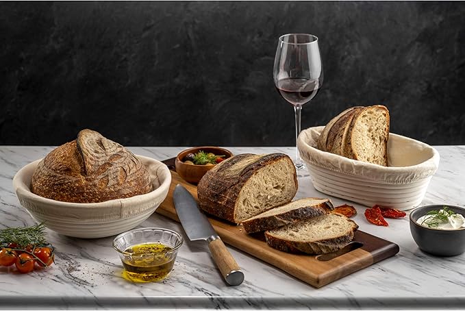 Bread Banneton Proofing Basket [Set of 2] Oval 10x6 Inch Sourdough Rising Baskets with Liner
