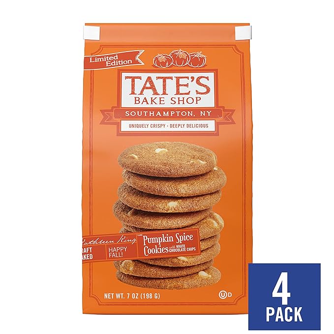 Tate's Bake Shop Pumpkin Spice Cookies, Limited Edition Cookies, 4 - 6.5 oz Bags