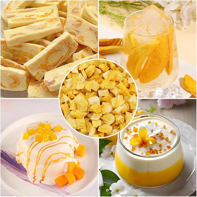 Haomly Freeze Dried Mango,5.3OZ/150g,Diced Mango Snacks for Kids or Adults,Frozen Dried Fruit Snacks for Baking,Tea,Smoothie, Yogurt,No Sugar & Additives