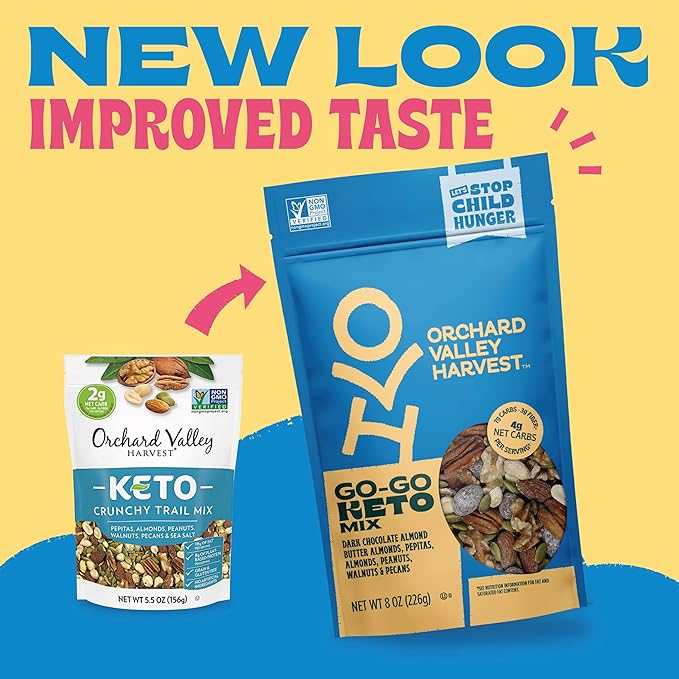 Orchard Valley Harvest Go-Go Keto Mix, 14 Pack (1.85 oz), Dark Chocolate Almonds, Peanuts, Walnuts, And Pecans, Low Carb, Gluten Free, Non-GMO