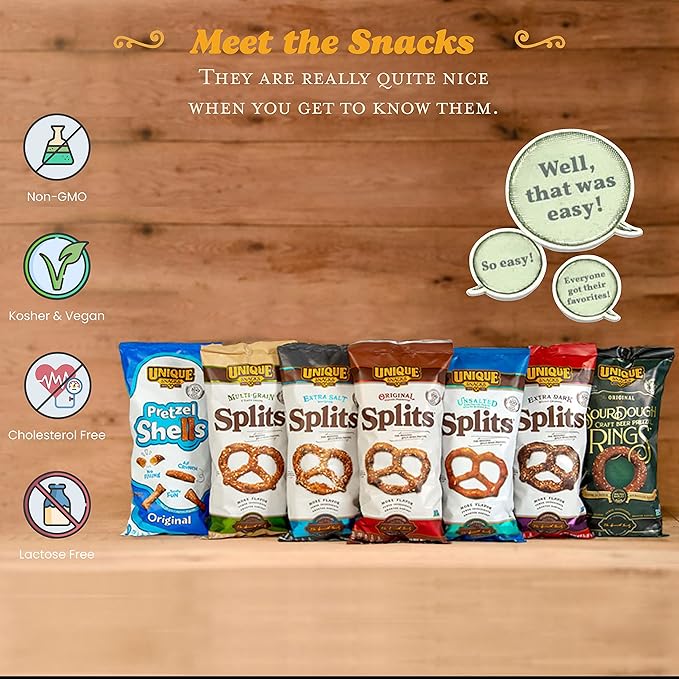 Unique Snacks Original Pretzel Shells, Delicious Homestyle Baked Snack Bag, Vegan, OU Kosher, and Non-GMO Food, No Artificial Flavor, 10 Oz. Bag, Pack of 6