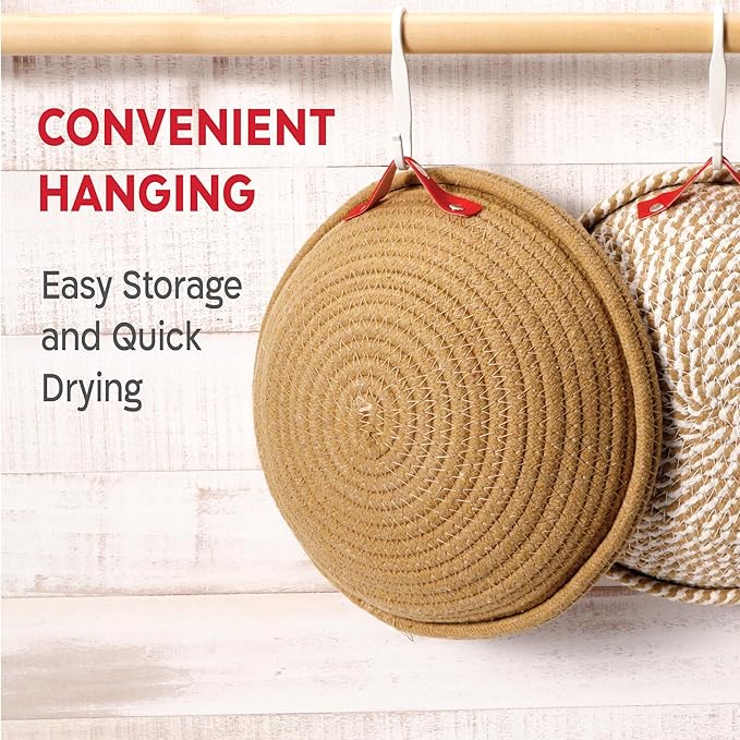 Cotton Rope Banneton Bread Proofing Basket Set, 2 x Round Bread Basket with Liners & Covers for Artisan Bread Baking, Sourdough Bread Baking Supplies