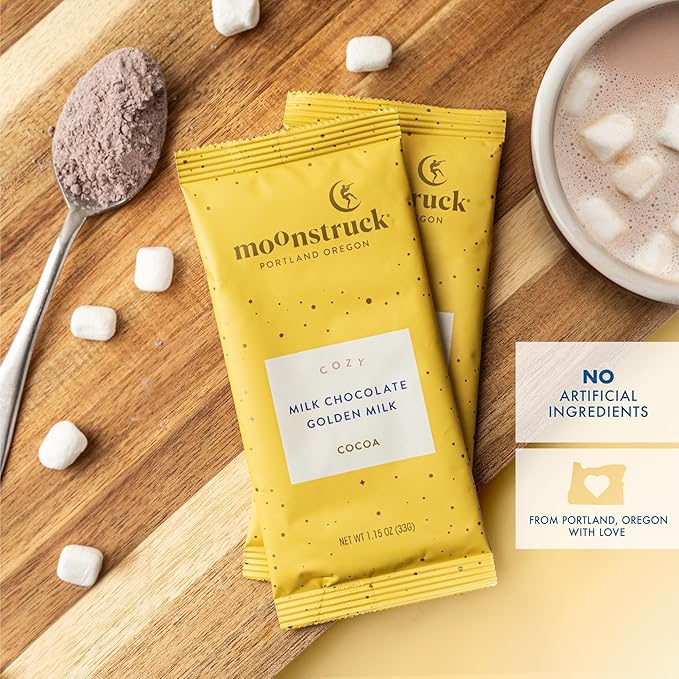 Moonstruck Chocolate Single Serve Cozy Ginger and Turmeric Milk Chocolate Hot Chocolate Packets, 8 Count (Pack of 1)