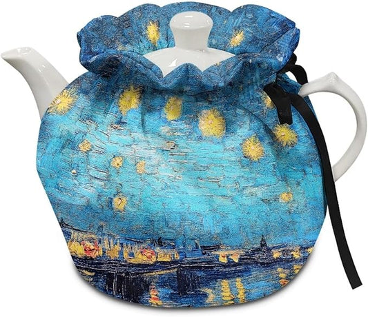 Starry Night Teapot Protector Decorative Dust Proof Teapot Cover with Insulation Pad to Keep Tea Warm for Home Kitchen Table Hotel Tea Party Restaurant