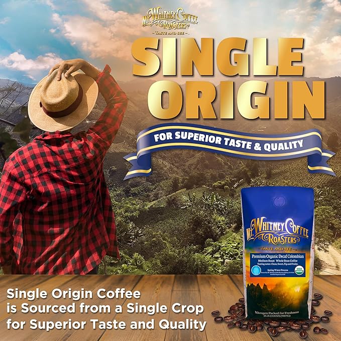 Mt. Whitney Premium Organic Spring Water Colombian, Low Acid, Decaf Coffee (Whole Bean, 2 Lb)