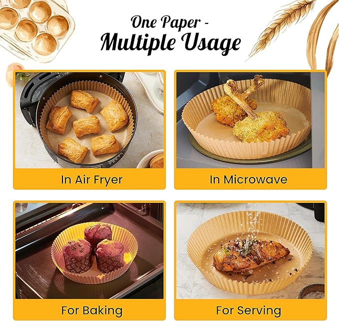 250 pcs Air Fryer Liners for Ninja, Round Disposable Airfryer Paper Liners ??Non-Stick and Oil Proof for Easy Cleanup, Great for Oven, Pans & Baking ??8 Inch for 5-8 qt Basket