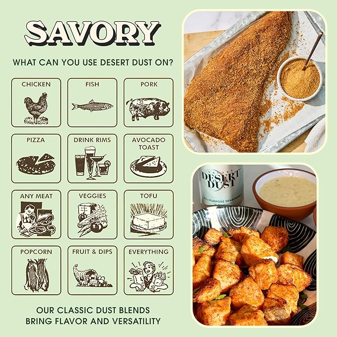 Desert Dust Savory Seasoning ??Organic Date Sugar Gourmet Blend | Smoky, Sweet & Low-Glycemic | All-Purpose Rub for Chicken, Fish, Veggies & More | Gluten-Free, No MSG, No Brown Sugar (24oz)