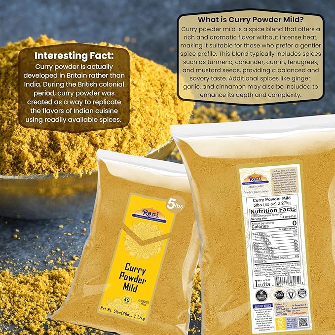 Rani Curry Powder Mild (10-Spice Authentic Indian Blend) 80oz (5lbs) 2.27kg Bulk ~ All Natural | Salt-Free | NO Chili or Peppers | Vegan | No Colors | Gluten Friendly | NON-GMO | Indian Origin