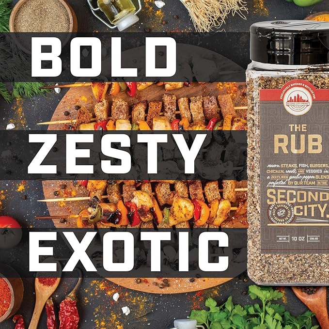 The Rub Seasoning for Steaks, Burgers, Fish, Chicken, and Veggies 10oz 2-pack, A Seasoning Blend of Zesty Garlic Pepper, Rich With Exotic Porcini Mushrooms and Tellicherry peppers For Meats and Seafood - by Second City Prime