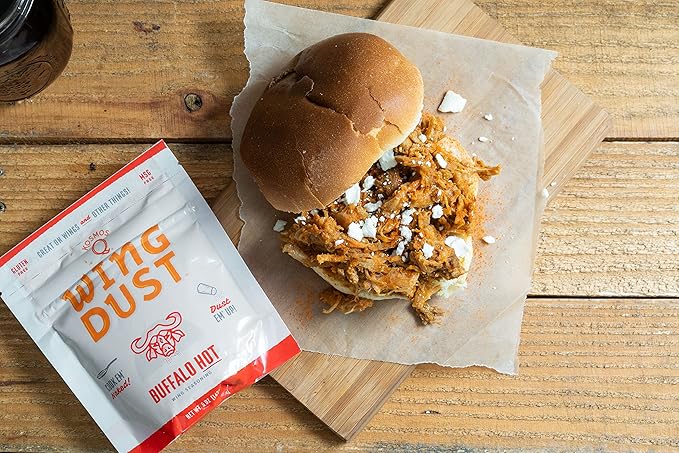 Kosmos Q Hot Buffalo Wing Dust, Spicy Chicken Wing Seasoning Powder for Wings, Popcorn, Fries & More, Bold Buffalo Flavor with Cayenne, Garlic, Blue Cheese, Dry Rub Dust for Grilling, 5 Oz Bag