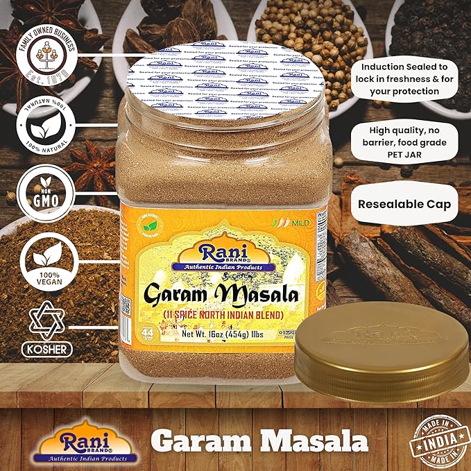 Rani Garam Masala Indian 11-Spice Blend 16oz (1lb) 454g PET Jar ~ All Natural, Salt-Free | Vegan | No Colors | Gluten Friendly | NON-GMO | Kosher | Indian Origin