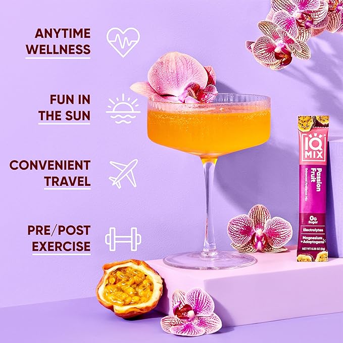 IQMIX Hydration Electrolyte Powder ??4-in-1 Formula for Hydration, Mental Clarity, Mood and Recovery ??Sugar-Free Drink Mix, Keto, Magnesium L-Threonate, Lion?™s Mane ??40 Count Passion Fruit