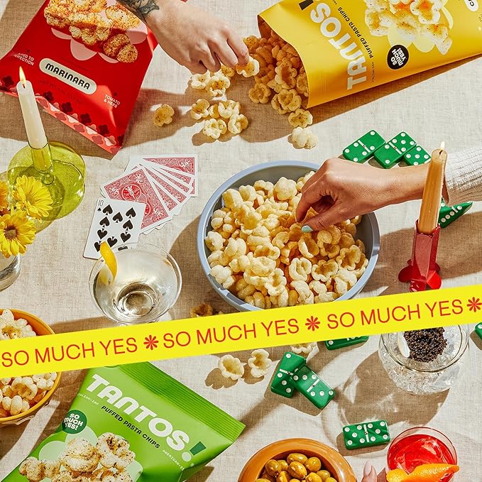Tantos! Puffed Pasta Chips ??Healthy Pasta Snack by Top Chef Joe Sasto ??Plant-Based, Low Calorie, Crunchy Chips ??Variety Pack ??Marinara, Pesto, Cacio e Pepe, Classico ??Gourmet Bold Flavors (1oz-24 Pack (6 of Each Flavor), Variety)