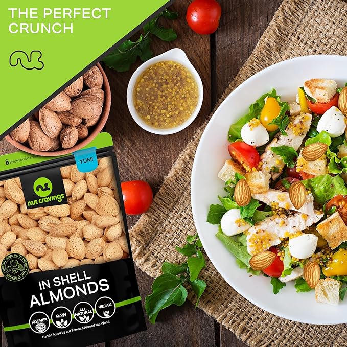 NUT CRAVINGS - In Shell Almonds - Raw, Whole, (32oz - 2 LB) Packed Fresh in Resealable Bag - Nut Snack - Food Assortments Ideal for Trail Mixed Nuts