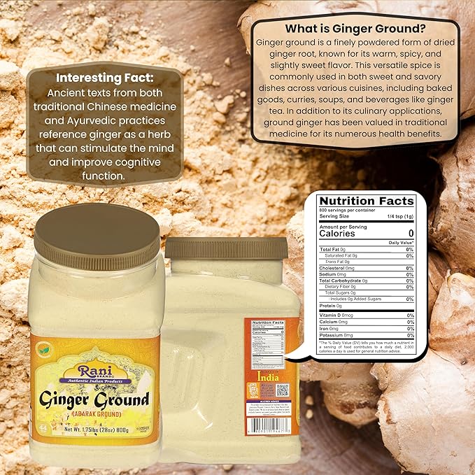 Rani Ginger (Adarak) Powder Ground, Spice 28oz (1.75lbs) 800g PET Jar ~ All Natural | Vegan | Gluten Friendly | NON-GMO | Kosher | Indian Origin