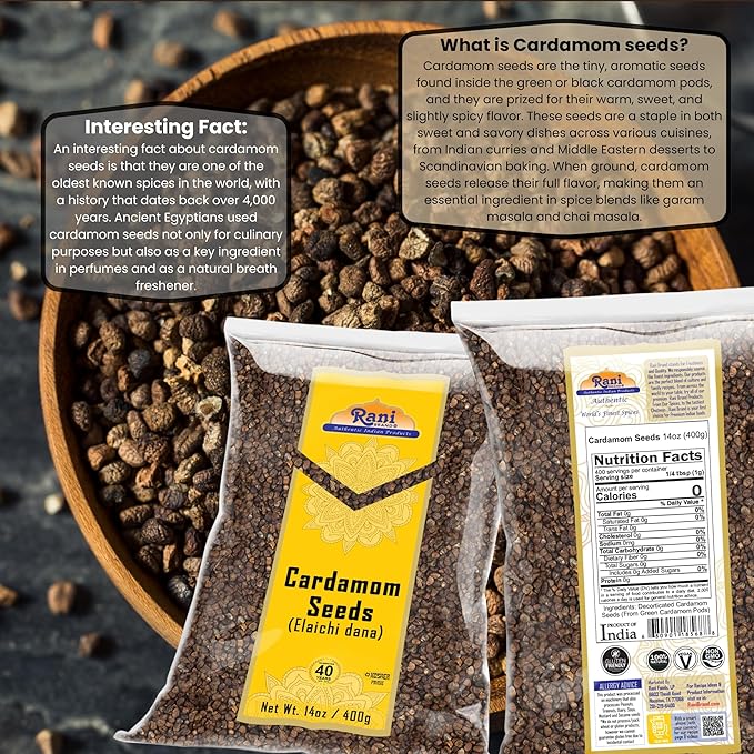 Rani Cardamom (Elachi) Decorticated Seeds Indian Spice 14oz (400g) ~ All Natural | Vegan | Gluten Friendly | NON-GMO | Kosher | Indian Origin