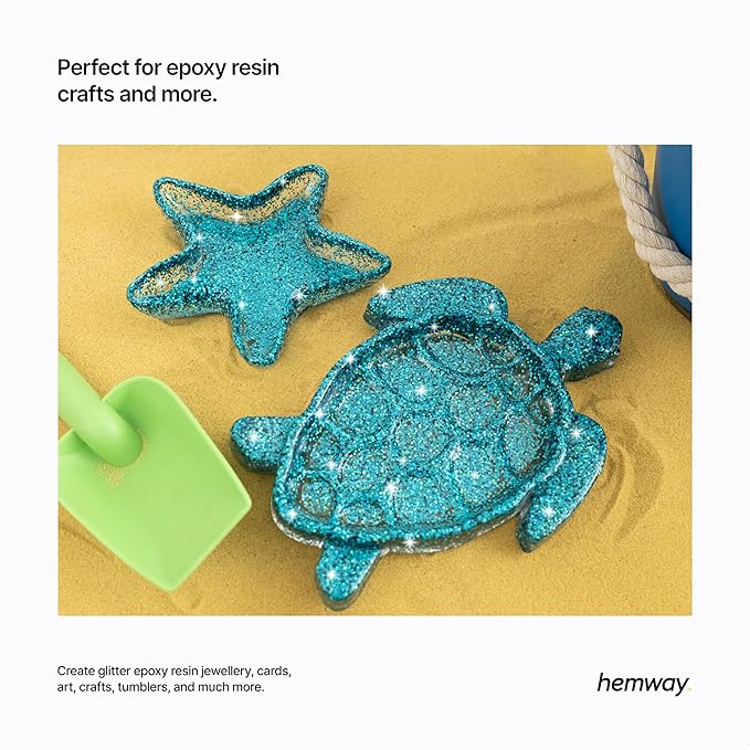 Hemway Premium Glitter Shaker - Turquoise Blue Holographic | Chunky Metallic Flake Sequins for Resin & Epoxy Crafts | Craft Supplies for Tumblers, Festival, Hair, Face, Body, Eye & Nail Art | 130 g